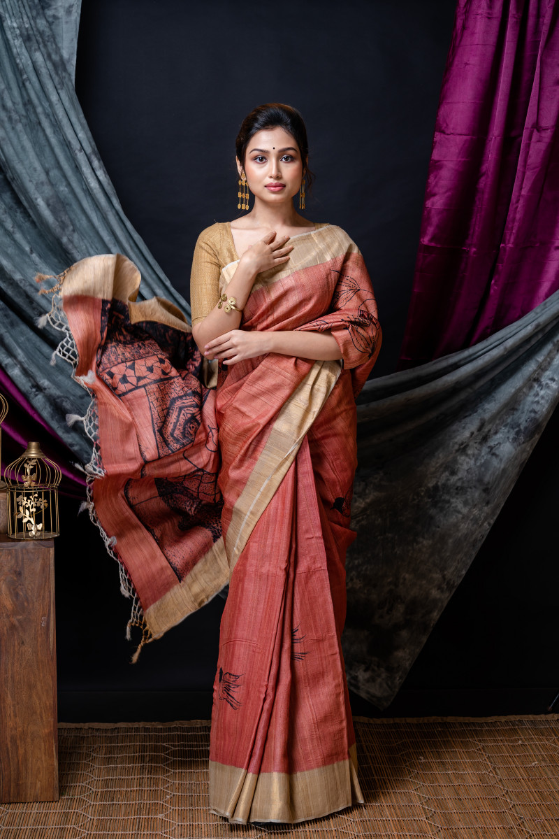 Hand Painted Tussar Silk Saree